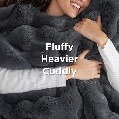 Bedsure Fluffy Bubble Faux Fur Heated Blanket Throw - Super Soft Electric Blanket, Heating with 6 Heating Levels, 4 Time Settings, 3-Hour Auto-Off, Decor Gifts for Home, Grey, 50x60 inches