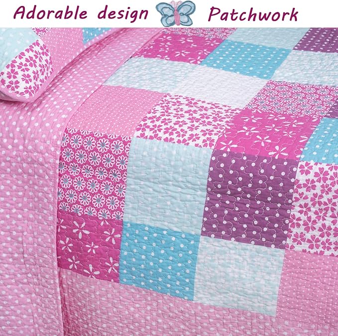 Cozy Line Home Fashions 100% Cotton Ballerina Dance Princess Girl Reversible Bedding Quilt Set, Bedspread Coverlet for All Seasons (Ballerina, Queen+Décor Pillows)