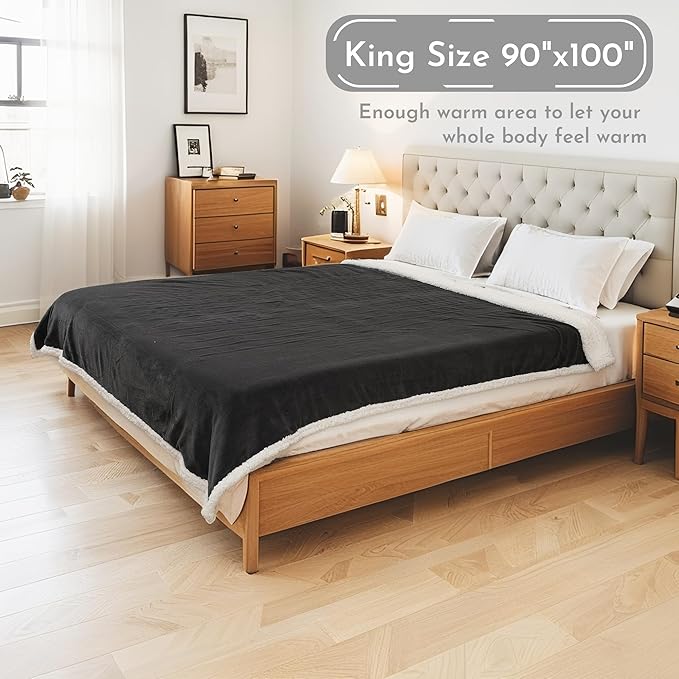Electric Heated Blanket 90"x100" King Size Microplush Cover Blanket, 4 Heat Settings & 10 Hours Auto Off, Cozy & Warm for All Night, Machine Washable, Iron Grey