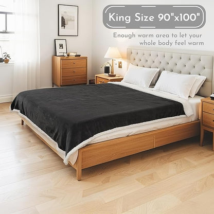Electric Heated Blanket 90"x100" King Size Microplush Cover Blanket, 4 Heat Settings & 10 Hours Auto Off, Cozy & Warm for All Night, Machine Washable, Iron Grey