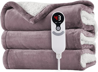 LUXIAN Electric Heated Blanket Twin Size 62"x84" - Microplush & Sherpa Fabric Dual-Sided, 6 Heat Settings & 1-10 Hours Auto Off, Cozy Warming Throw for Home, Office, or Bed, Machine Washable，Lavender