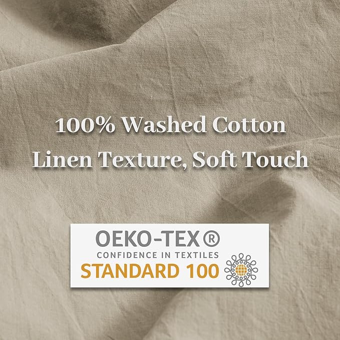 NEXHOME PRO Duvet Cover Set 100% Washed Cotton Oversized King 120"x98" Linen Feel Textured Organic Natural 3 Pieces Bedding Set with Zipper Closure and Corner Ties, Breathable Soft (No Comforter)