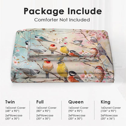 Bird Comforter Set Birds in The Tree Decor Full Bed Duvet Cover Set for Girls Boys Women Adults Teens Birds Bedding Comforters 3 Piece Bedding Set