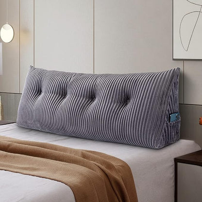 Large Headboard Pillow Headboard Wedge Pillow Bed Rest Reading Pillow Bolster Triangular Pillow for Sitting in Bed-Backrest Positioning Support Long Pillow for Daybed (Full: 54x8x20 Inches,Grey)