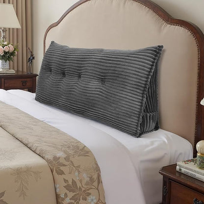 Headboard Wedge Pillow, Large Triangular Reading Pillow for Bed, Backrest Support Bolster for Sitting Up, Long Bed Rest Pillow with Removable Cover