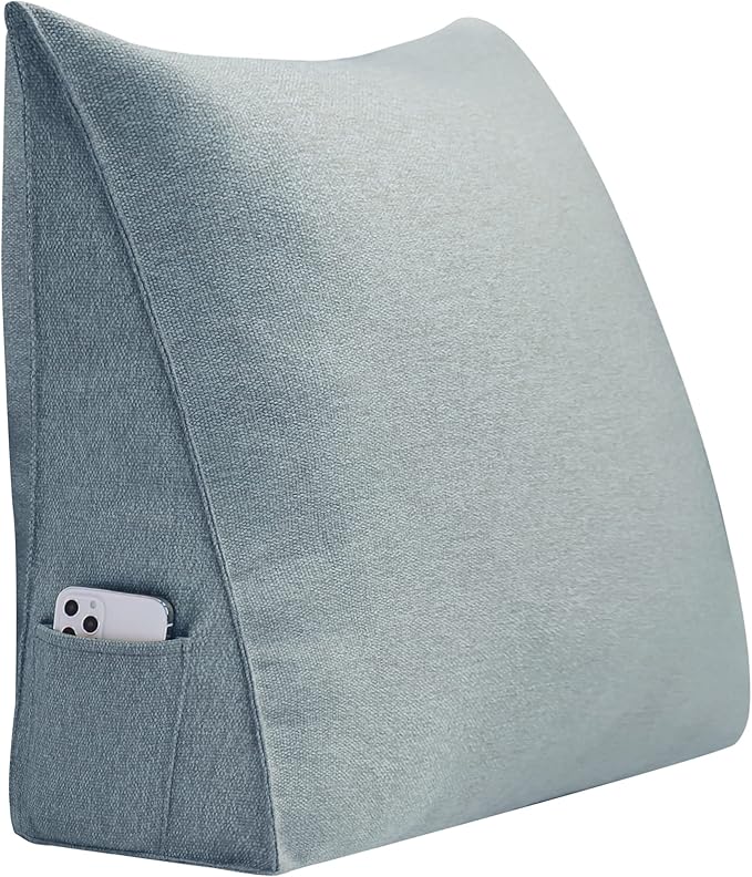 Triangular Reading Pillow Wedge Headboard Back Support Pillow for Sitting up in Bed Daybed Bolster Backrest Couch Sofa Corner Cushion Linen Gray