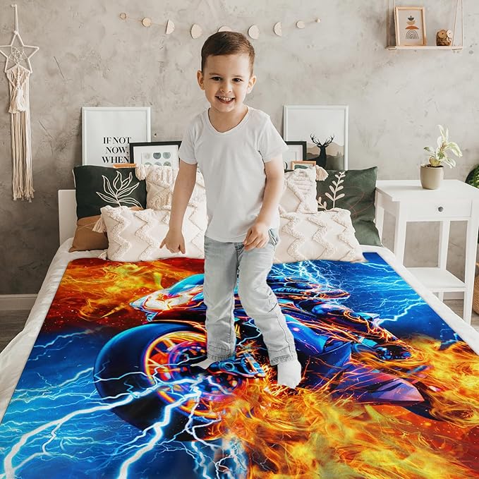 Boys Blanket Motorcycle Throw Blankets Gift for Kids Teens, 40x50 Inches Lightweight Cozy All Season Throw for Sofa Chair Bed Office Home Decor
