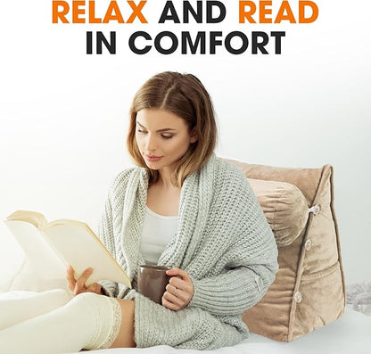 Cheer Collection Reading Wedge Pillow – TV Pillow with Adjustable Bolster Pillow, Memory Foam Back Support for Couch & Bed, Pillow Chair for Bed, Reading Pillows for Adults & Kids, Taupe