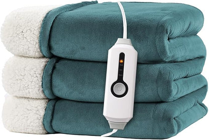 Electric Heated Blanket Throw Size 50"x60" - Dual-Sided with Microplush & Sherpa Fabric, 4 Heat Settings & 3 Hours Auto Off, Machine Washable - Teal