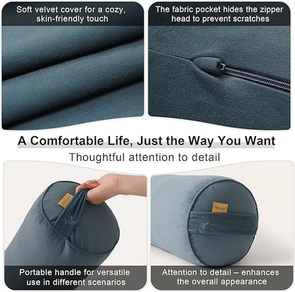 Long Round Body Pillow for Adults – Bolster Pillow for Bed, Cervical Roll Pillow, Firm Support for Sleeping,59 x 7.87 Inches,Slate Blue