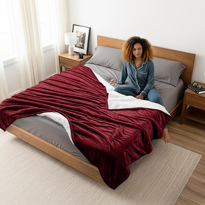 Utopia Bedding Sherpa Blanket California King Size (Red, 102x96 Inches) - Soft Lightweight Plush Fleece Reversible Blanket for Bed, Sofa, Couch, Camping and Travel