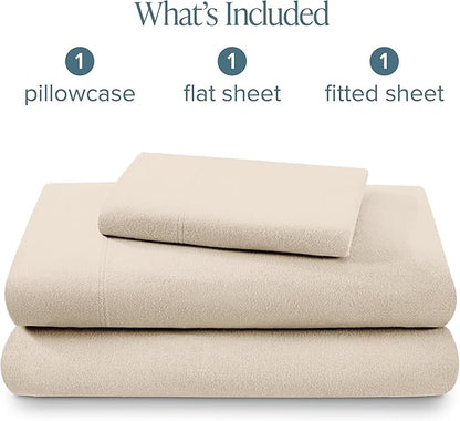 Bare Home Flannel Sheet Set 100% Cotton Twin Extra Long, Velvety Soft Heavyweight - Double Brushed Flannel - Deep Pocket (Twin XL, Sand)