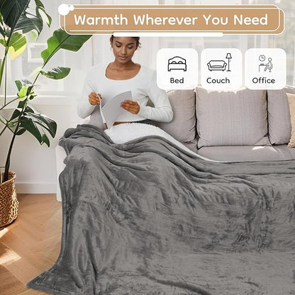 Electric Heated Blanket King Size - 90"x100", Soft Flannel Heating Blanket, 10 Heating Levels, 1-12 H Auto Shut Off, Breathable Warm and Washable for Bed, Light Grey