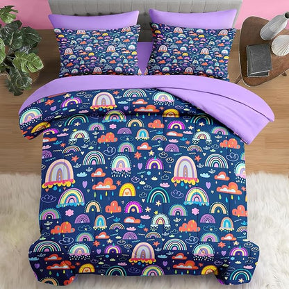 Comforter Set Queen Size, Cute Boho Rainbow 7 Pcs Bedding for Kids and Adults, Colorful Nursery Cloud Bed Sheet Sets with Fitted Sheet 2 Pillowcases & 2 Shams for Bedroom Bed Decor