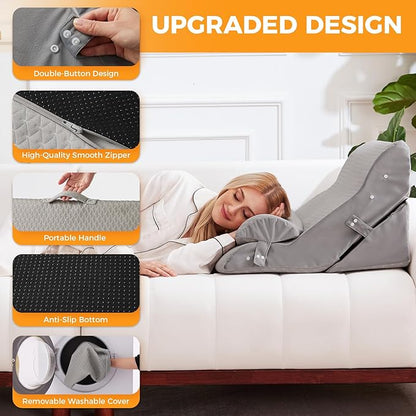 4PCS Wedge Pillow Set for After Surgery, 10-in-1 Adjustable Wedge Pillow for Acid Reflux Relief, Bed Wedge Pillows for Sleeping, Snoring & Back Pain Relief, Sit up Pillow for Bed, Grey