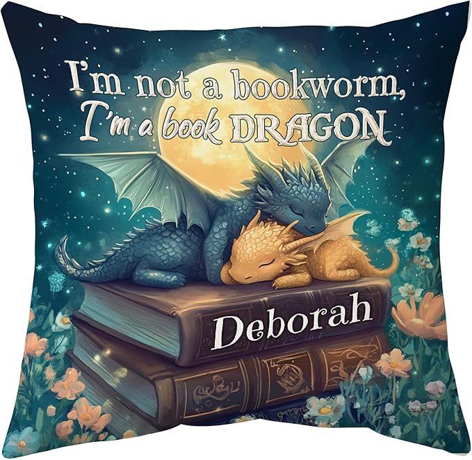 Hyturtle Personalized Book Pillow (Insert Included) Gifts for Book Lovers, Reading Club Librarians, Unique Gifts for Girls Women on Birthday, Custom Name Couch Cushion Decor Throw Pillow Keepsake