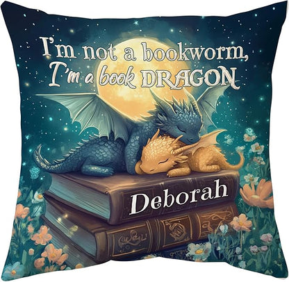 Hyturtle Personalized Book Pillow (Insert Included) Gifts for Book Lovers, Reading Club Librarians, Unique Gifts for Girls Women on Birthday, Custom Name Couch Cushion Decor Throw Pillow Keepsake
