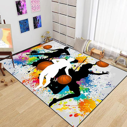 Basketball Rug for Boys Bedroom - Sports Rug for Boys Bedroom Kids Carpet, Basketball Carpet for Playroom Living Room Floor Mats Indoor Outdoor, 4x5 Feet