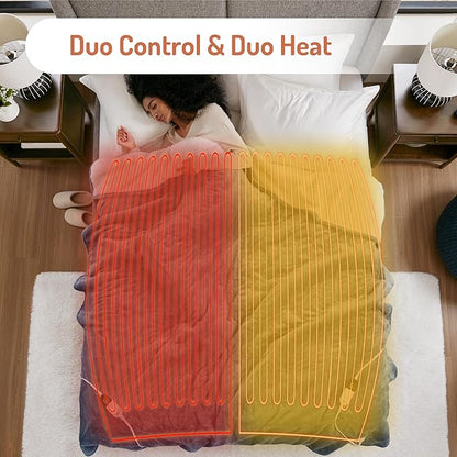 Degrees of Comfort Electric Heated Blanket Queen Size with Dual Control - Soft Flannel Heating Blankets with 6 Heat Settings, 10-Hour Auto Shut-Off, Overheat Protection, ETL Certified - 84x90'', Blue