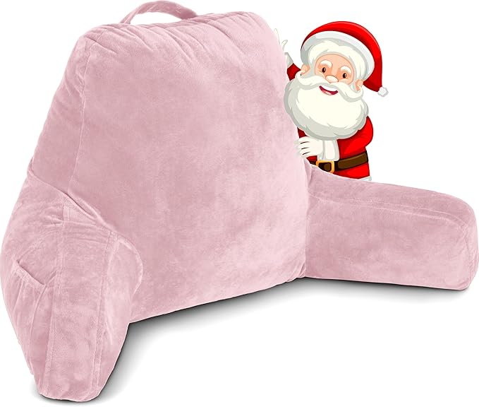 Husband Pillow Pink, Original Reading Pillow in Bed Rest Chair, Shredded Memory Foam Large Lounge Cushion Adult Backrest with Arms, Comfy Back Support for Sit Sitting Up, Washable/Removable Cover