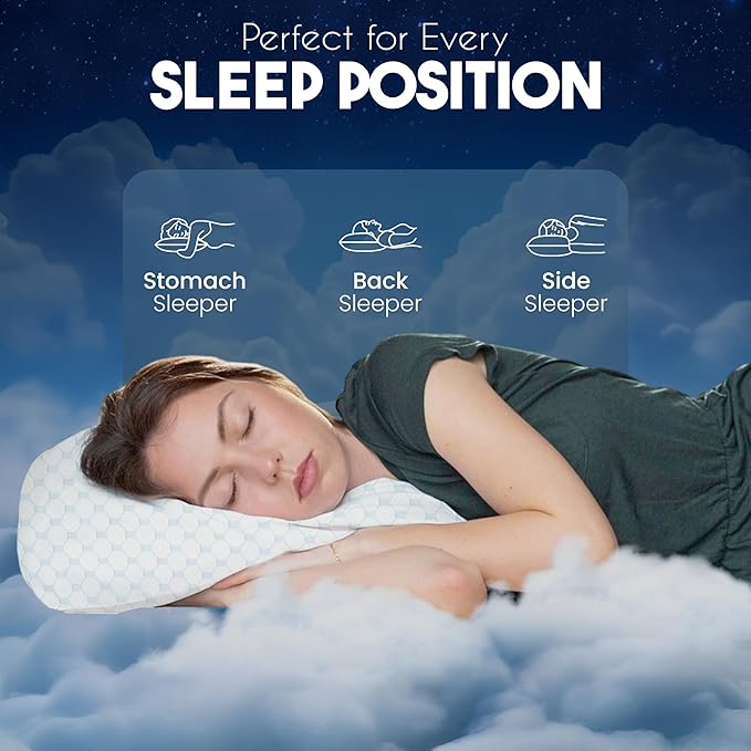 Fuller Cooling Memory Foam Pillow – Orthopedic Cervical Pillow for Neck Pain, Headache & Snoring Relief – Soft Washable Cover, Breathable Fabric, Ergonomic Design for Side & Back Sleepers