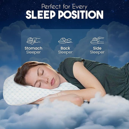 Fuller Cooling Memory Foam Pillow – Orthopedic Cervical Pillow for Neck Pain, Headache & Snoring Relief – Soft Washable Cover, Breathable Fabric, Ergonomic Design for Side & Back Sleepers