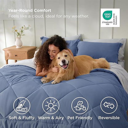 Bedsure Queen Comforter Set - 7 Pieces Reversible Infinity Blue Bedding, Queen Size Bed Set for All Seasons, Bed in a Bag with Down Alternative Comforter, Sheets, Pillowcases & Shams