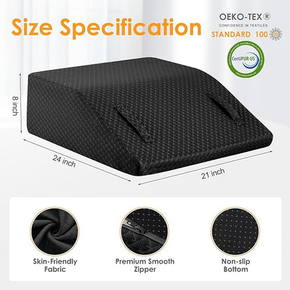 Leg Elevation Pillow for After Surgery, 8inch Foam Leg Elevating Pillow for Swelling and Blood Circulation, Leg Wedge Pillow for Sleeping, Knee Pillow for Knee Hip Ankle Pain Relief, Black