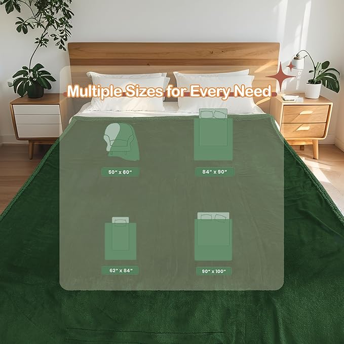 Heated Blanket Full Size Electric Blanket 72" x 84" with 5 Levels Heating & 10Hs Auto Off, Silky Microplush Flannel & Warm Sherpa Fabric, Machine Washable, Great Christmas Birthday Gifts, Green