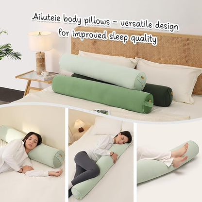 Bolster Pillow for Bed – Long Round Body Pillow for Adults, Cuddle Pillow for Sleeping, Full-Length Support,39 x 7.87 Inches,Celadon Green