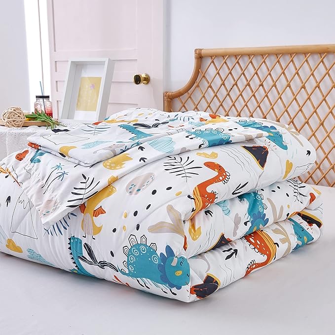 JSD Dinosaur Kids Comforter Set for Boys Girls, 3 Piece Full Microfiber Comforter with Pillow Sham, Lightweight All Season Washable