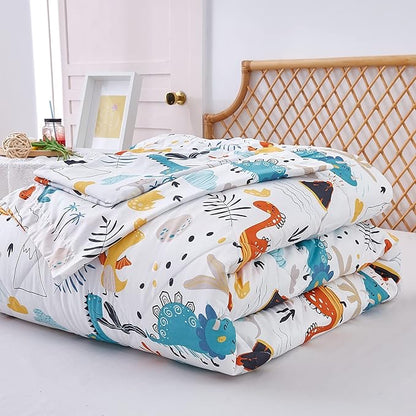 JSD Dinosaur Kids Comforter Set Twin Size, 2 Piece Microfiber Comforter with Pillow Sham, Lightweight All Season Washable