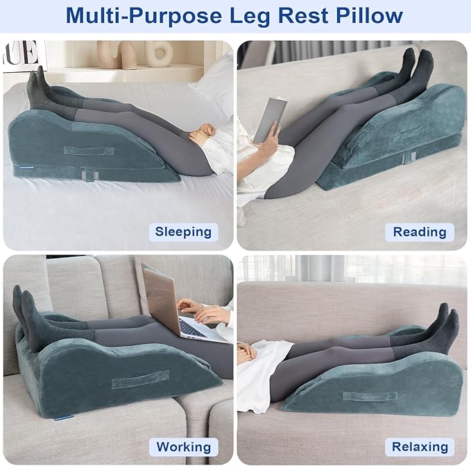 KingPavonini Adjustable Leg Elevation Pillows for After Surgery with Ergonomic Curve, Cooling Memory Foam Leg Pillow for Knee Surgery Recovery, Wedge Pillow for Legs, Back Pain Relief (Double Leg)
