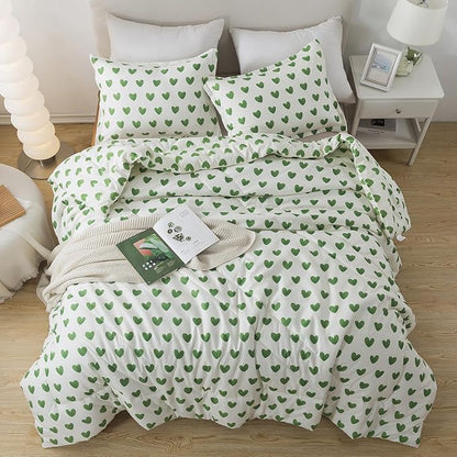 Caressma Sage Green Comforter Set King Size 3 Pieces, All Season Fluffy Soft Lightweight Bedding Set with Cute Heart(1 Comforter & 2 Pillowcases)