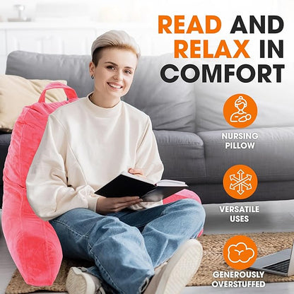 Cheer Collection Reading Pillow with Arms – Portable Bed Pillow for Sitting Up & Support, Hollow Fiber-Filled Back Rest Pillow for Sitting in Bed & Couch, Machine Washable, Hot Pink