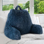 Cheer Collection Fluffy Reading Pillow Chair - Shaggy Hair Chair Pillow with Arms for Bed & Couch, Navy Blue
