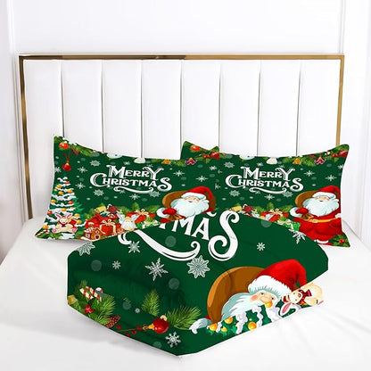 Green Christmas Comforter Set: Full Size Xmas Snowflakes Bedding Sets Cute Santa Claus Quilts Merry Christmas Tree 3 Piece Bed Set for Kids Teens Adults Bedroom Decor
