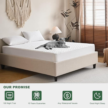 GRT Queen Waterproof Mattress Protector, Rayon Made from Bamboo Mattress Cover, Breathable Cooling Soft Mattress Protector, Machine Washable Mattress Pad with 8''- 26'' Deep Pocket