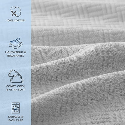 Arkwright Basket Weave Queen Blanket - 100% Ringspun Cotton All Season Blankets, Luxury Hotel Quality, Soft on Skin, Breathable, 300 GSM for Bed, Sofa, and Chair, 90 X 90 in, Grey
