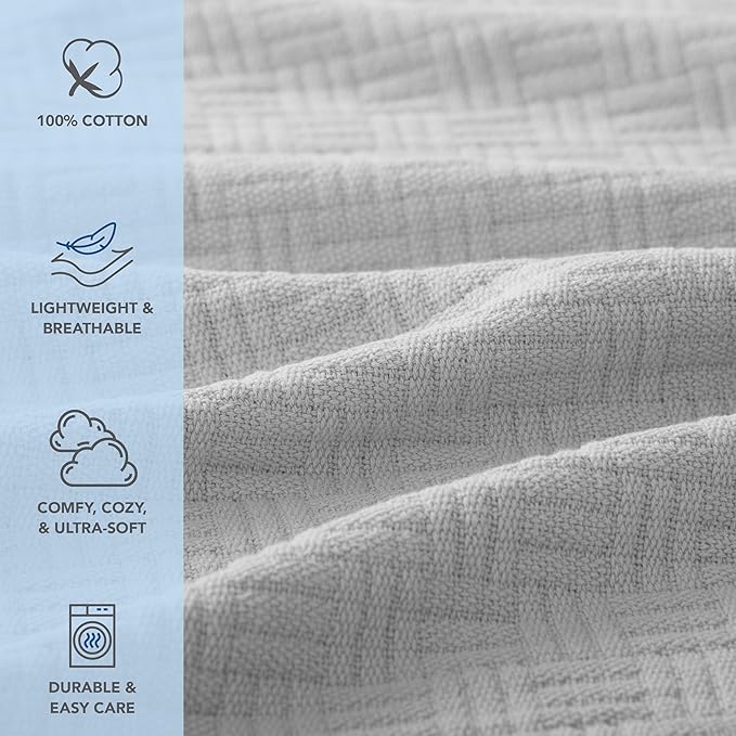 Arkwright Basket Weave Queen Blanket - Case of 4-100% Ringspun Cotton All Season Blankets, Luxury Hotel Quality, Soft on Skin, Breathable, 300 GSM for Bed, Sofa, and Chair, 90 X 90 in, Grey