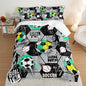 Soccer Bedding Comforter Set King Size,Football Baseball Printing Ball Gamer Bedding Set,Sports Themed Room Decor for Teens Boys,Gray Black Hexagonal Pattern Comforter Set with 2 Pillowcases.