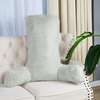 Home Soft Things Fox Faux Fur Bedrest Reading Pillow with DIY Filling, Need Assembly, Backrest Armrest Pillow Chair Back Support for Sitting up in Bed, Moonstruck, 28" x 30" x 17"