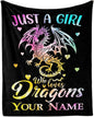 Custom Dragon Blanket with Name for Boys Girls, Personalized Cute Dragon Themed Design Printed Throw Blankets for Kids Lap, Chair, Giftable Blanket, 30"x 40"