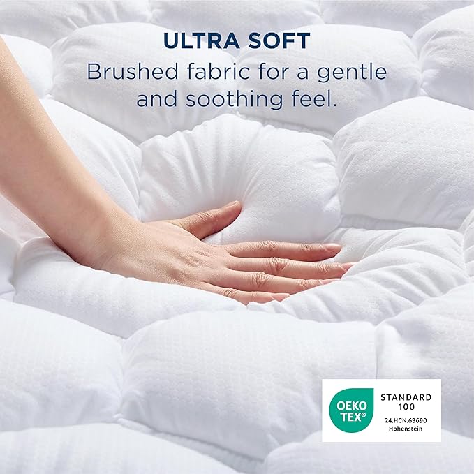Bedsure Twin Mattress Pad Cover - Quilted Fitted Mattress Topper Protector with 8-21 Inches Deep Pocket, Noiseless Breathable Bed Cover Padded, Machine Washable, White,39x75 Inches