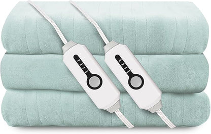 Electric Heated Blanket 84"x90" Queen Size, Soft Coral Fleece, Dual Controllers with 4 Heating Levels and 10 Hours Auto-Off, Machine Washable, Cozy Plush Fabric for Home, Mint Green