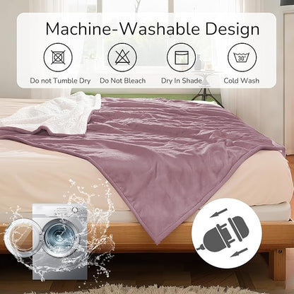 Electric Heated Blanket Twin Size 62"x84" - Dual-Sided with Microplush & Sherpa Fabric, 4 Heat Settings & 10 Hours Auto Off, Machine Washable - Berry