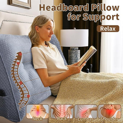 Wedge Headboard Pillow for Bed, Twin Dorm Headboard Pillow Support for Sitting Up, Reading, Relaxing, Bolster Pillow with Removable Washable Cover, Blue Gray