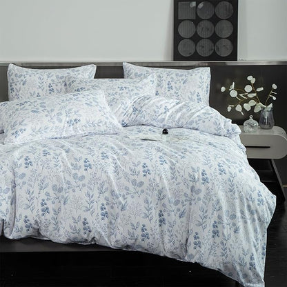 Duvet Cover Set Twin Floral 100% Brushed Microfiber Bedding Set 3 Pieces Blue Flower Duvet Cover for All Seasons 1 Duvet Cover and 2 Pillowcases with Zipper Closure