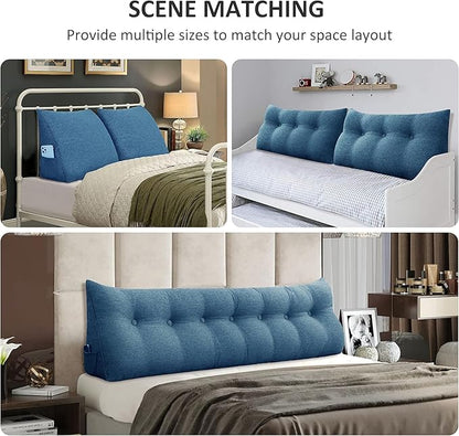 Wedge Headboard Pillow Dorm Room Reading Pillow Back Support for Sitting Up in Bed Bolster Lumbar Cushion Body Positioning Bedrest Cotton Linen 39in Blue Twin