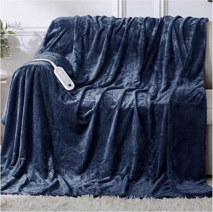 Heated Blanket Twin Size, Electric Blanket with 1-10 hrs Timer Auto-Off & 8 Heating Levels, Double-Layer Flannel Heating Blanket with ETL Certification Machine Washable (62”x 84”, Navy Blue)
